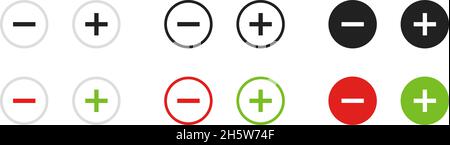 Plus and minus flat button. Set icon for web design, vector isolated illustration Stock Vector