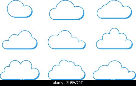 cloud circuit icon set in flat style, vector Stock Vector