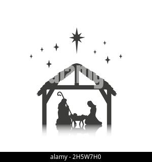 Christmas, baby Jesus in the manger with Mary and Joseph, vector Stock Vector