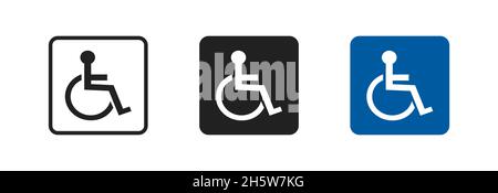 Disabled set vector icon in flat style. Handicap line symbol. Disable blue logo on white background. Stock Vector