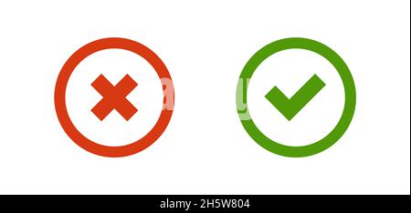 Ok mark; cross and check icon in flat style. Right isolated symbol tick vector sign Stock Vector