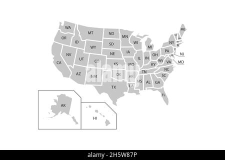 State map. USA silhouette in flat style. Vector isolated outline illusrtation Stock Vector