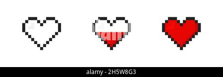 Live heart set pixel vector icon. 8 bit love. Retro game nubes. Cartoon illustration art design Stock Vector