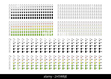 Battery vector icon. Big set collection of black and color phone battery icons. Design for apps, technology and web Stock Vector