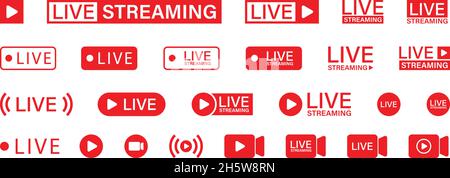 Live streaming set red icons. Play button icon vector illustration. Stock Vector