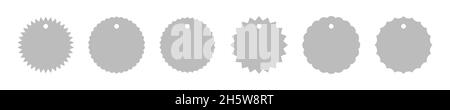 Badge set in simple burst shape, isolated graphic vector badges pricetag label collection. Stock Vector