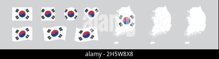 South Korea set national flag and map. Republic of Korea isolated icon. Vector illustration Stock Vector