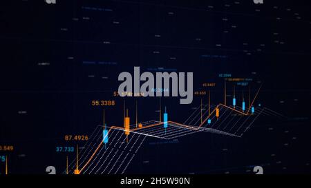 Abstract animation of digital 3d financial chart showing the rise and falling value of the global stock market. Global economic data statistics. Stock Photo