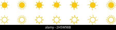 Sun icon set in flat style. Sunshine isolated vector sign symbol. Stock Vector