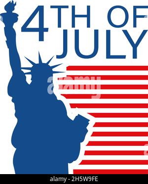 4th of July, poster with The Statue of Liberty. USA independence day, vector illustration in flat style Stock Vector