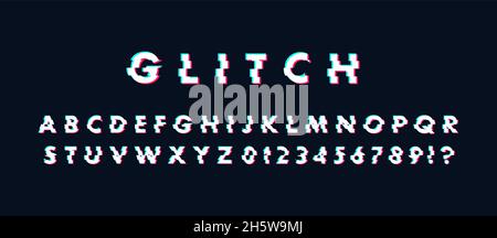 Font in glitch abstract modern style art background. Vector symbol Stock Vector