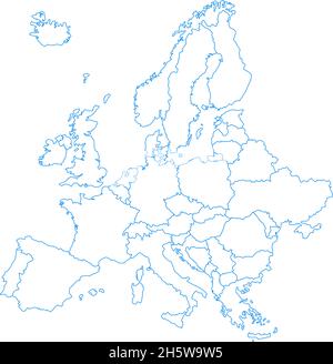 Europe map contour on a white background in flat style. Vector illustration Stock Vector