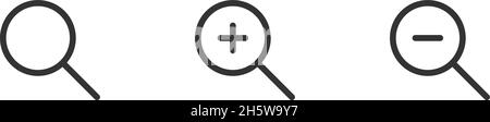 Magnify glass set. Zoom search icon vector. Isolated flat illustration Stock Vector