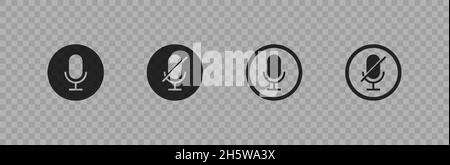 Microphone set round button on transparent background. Mic icon. Vector illustration Stock Vector