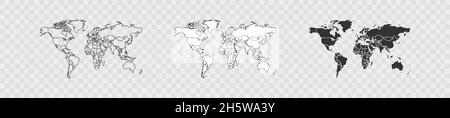 Country world map set on transparent background. Vector isolated web illustration Stock Vector