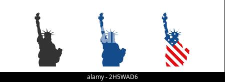 The Statue of Liberty. Set icon. USA flag. Vector in flat style Stock Vector