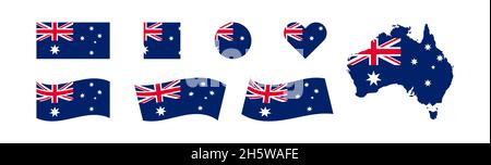 Australia set of flags and map. Country isolated icon. Vector illustration for banner design. Stock Vector