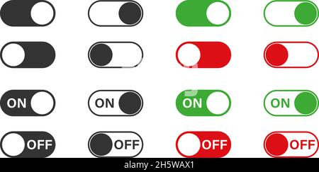 Switch Toggle Buttons. on and OFF Vector Icons Set in Flat Style