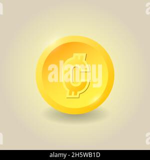 Gold Costa Rican Colon coin. Finance sign concept for websites, web design, mobile app, infographics. Vector illustration. Stock Vector
