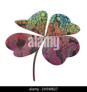 Four Leaf Clover in Mixed Paint Colors Stock Vector