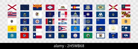 State flags of United States of America set icon. Regions flag vector illustration Stock Vector