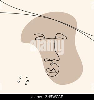 Abstract shapes, dots, lines, natural motives with face in line art style are isolated. Stock Vector