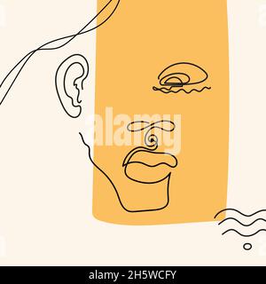 Face with abstract shapes, lines, wave in line art style are isolated. Stock Vector