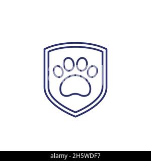 animal shelter, paw and shield line icon Stock Vector