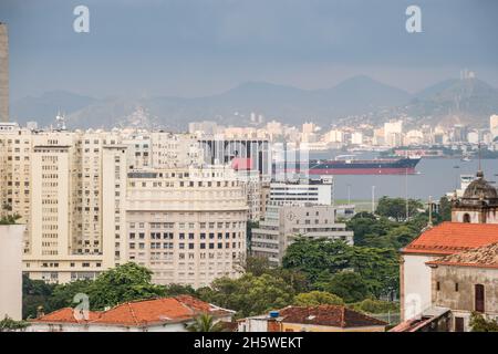buildings in the center of Rio de Janeiro seen from the top of the Santa Teresa neighborhood. Stock Photo