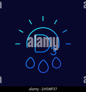 d3 vitamin line icon with a sun, vector Stock Vector