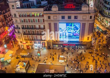 MADRID, SPAIN - OCTOBER 22, 2017: Evening at Plaza del Callao in Madrid Stock Photo