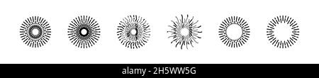 Sunburst rays lines doodle style circle style burst sun rays radial trendy scribble linear vector illustration. Stock Vector