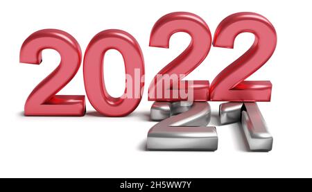 New year 2022 holiday concept. The red number 2022 lies at 2021. 3d rendering Stock Photo