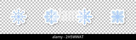 Snowflake flat vector collection, merry christmas sticker concept snow flakes linear icon set illustration. Stock Vector