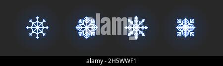 Snowflake neon vector collection, merry christmas concept snow flakes light linear set illustration. Stock Vector