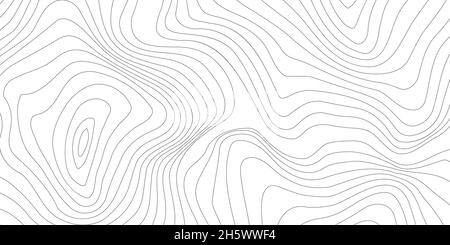 Topographic line wavy pattern, map contour outline curve background top view. Stock Vector