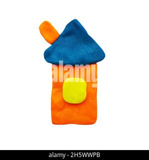 Plasticine colored house isolated on white background Stock Photo