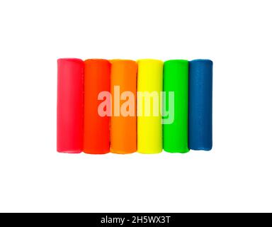 Plasticine sticks of different colors on white background Stock Photo