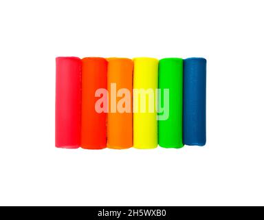 Plasticine sticks of different colors on white background Stock Photo