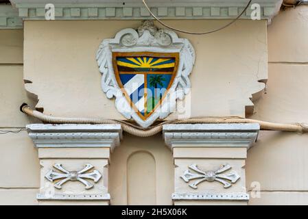 Colonial coat of arms in old building in Camaguey Cuba Stock Photo