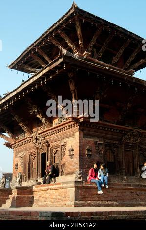 A temple on Durbar Square in the heart of the ancient Kathmandu Valley city of Patan (Lalitpur), Nepal Stock Photo
