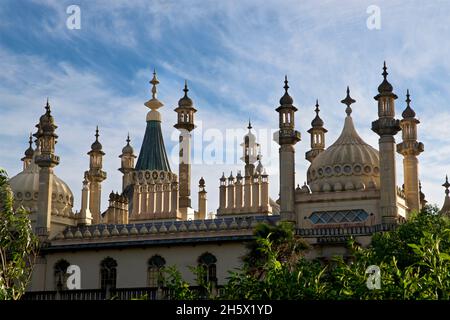 Ornate Georgian period, Indian-inspired roof architecture of Brighton's Royal Pavilion, Brighton. Brighton, East Sussex, England, UK. Minarets Stock Photo