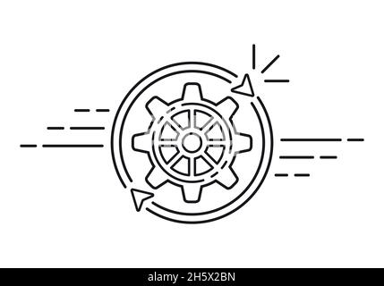 Easy work operation with rotate gear, finish workflow process, data update line icon. Turn cogwheel, reverse motion. Loading connection, flow. Vector Stock Vector