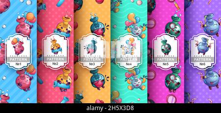 Cute flask - set seamless pattern Stock Vector