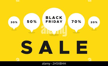 Black Friday and percents off inside speech bubbles. Vector illustration, flat design Stock Vector