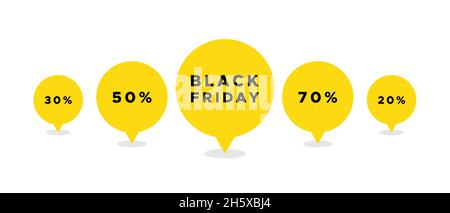 Black Friday and percents off inside speech bubbles. Vector illustration, flat design Stock Vector