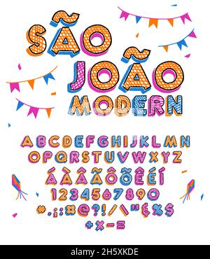 Hand drawn june celebration letters. Numbers, math signs, accents, commas, periods, end, semicolon, exclamation and question marks. Fully editable and Stock Vector