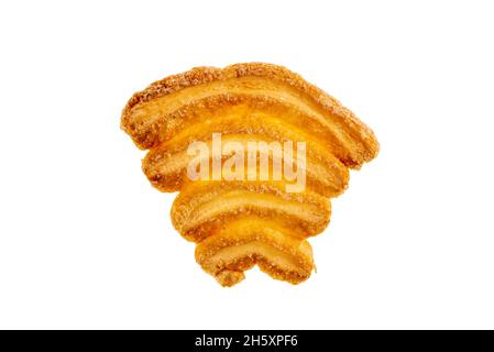 Fan shaped  puff pastry, Italian sfogliatine, three Palmier cookie isolated on white background Stock Photo