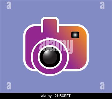Vector illustration of a colorful Camera icon. Modern digital device with modern stylish lenses. Stickers with contours. Isolated on a color backgroun Stock Vector