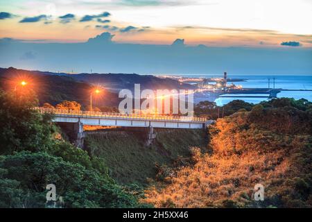The View of the Sea Bridge at sunset, New Taipei City, Taiwan
